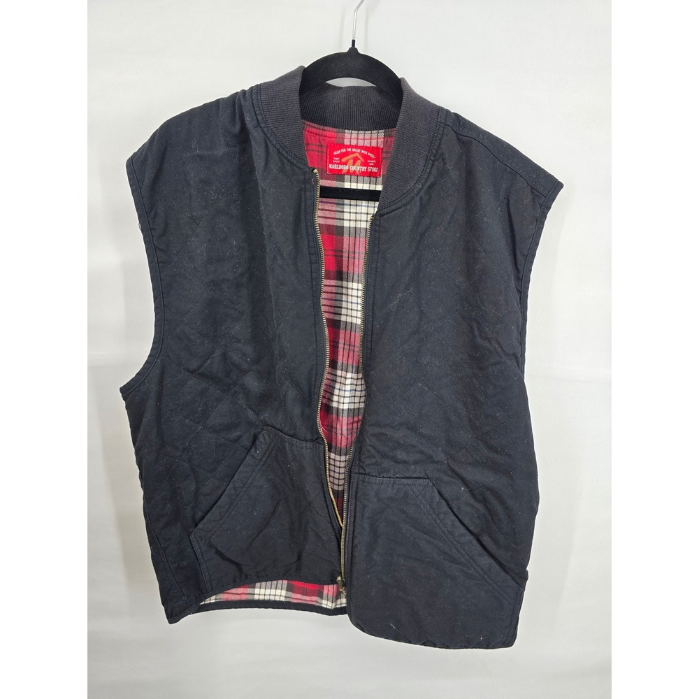Vintage Marlboro Country Store Quilted Vest Black Plaid Lined Men Large 2534